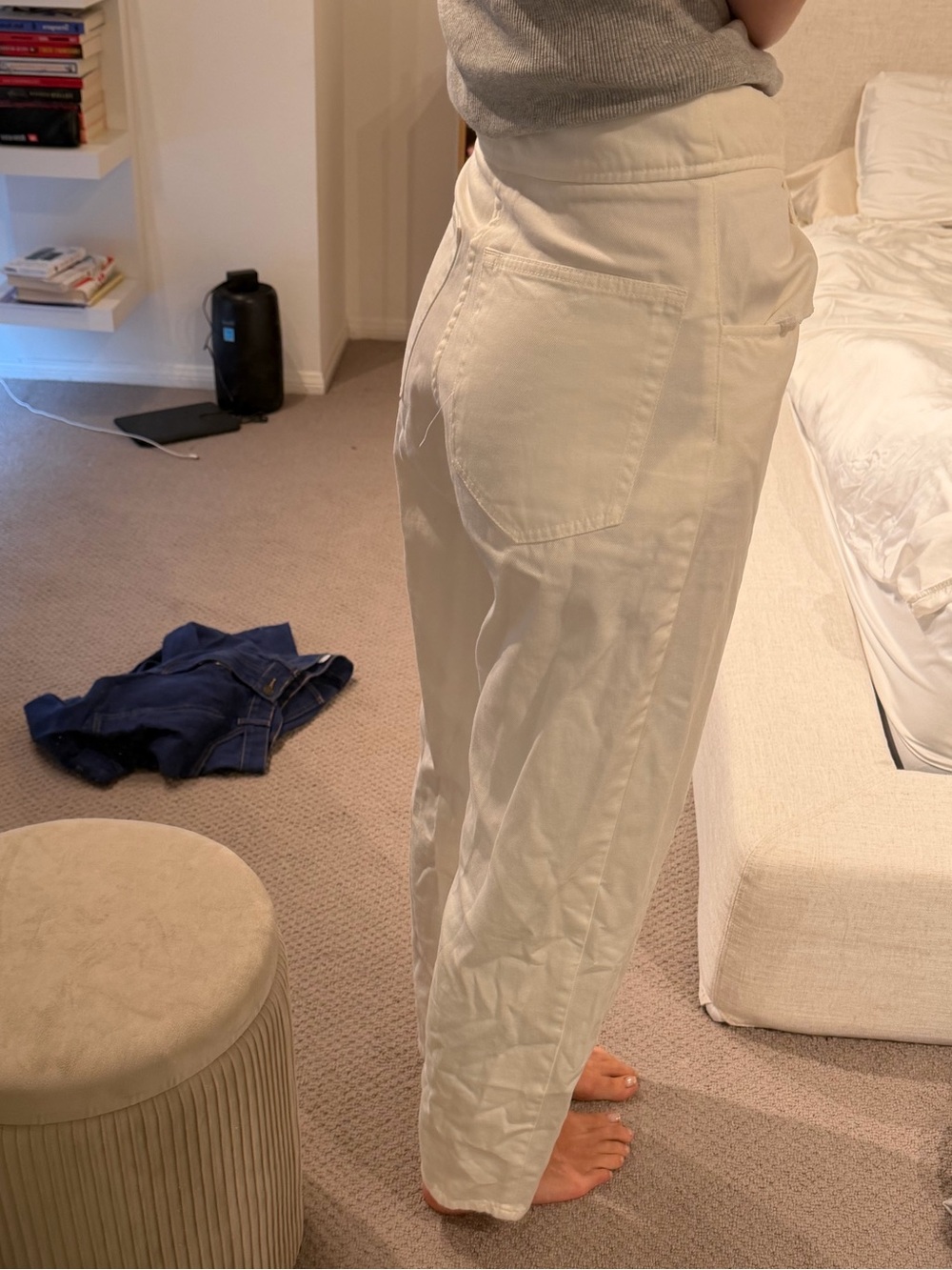 Nili Lotan Straight Leg High-Rise Jeans in Cream